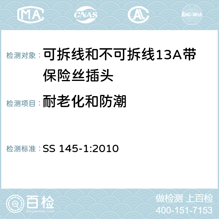 耐老化和防潮 可拆线和不可拆线13A带保险丝插头 SS 145-1:2010 14