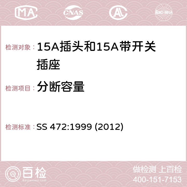 分断容量 SS 472-1999(2012) 15A插头和15A带开关插座 SS 472:1999 (2012) 21