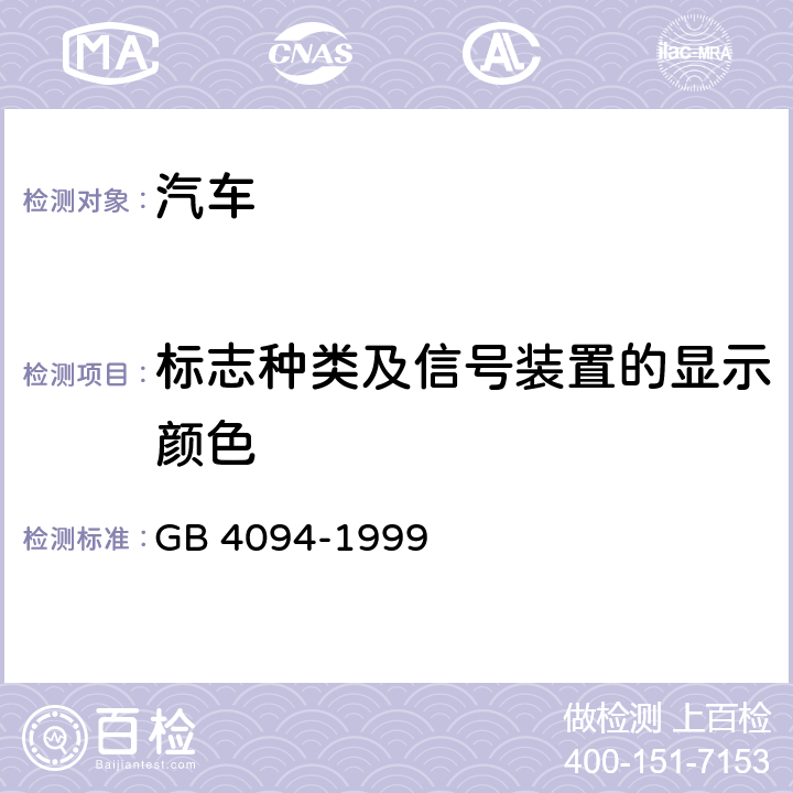 标志种类及信号装置的显示颜色 汽车操纵件、指示器及信号装置的标志 GB 4094-1999 5.1.17