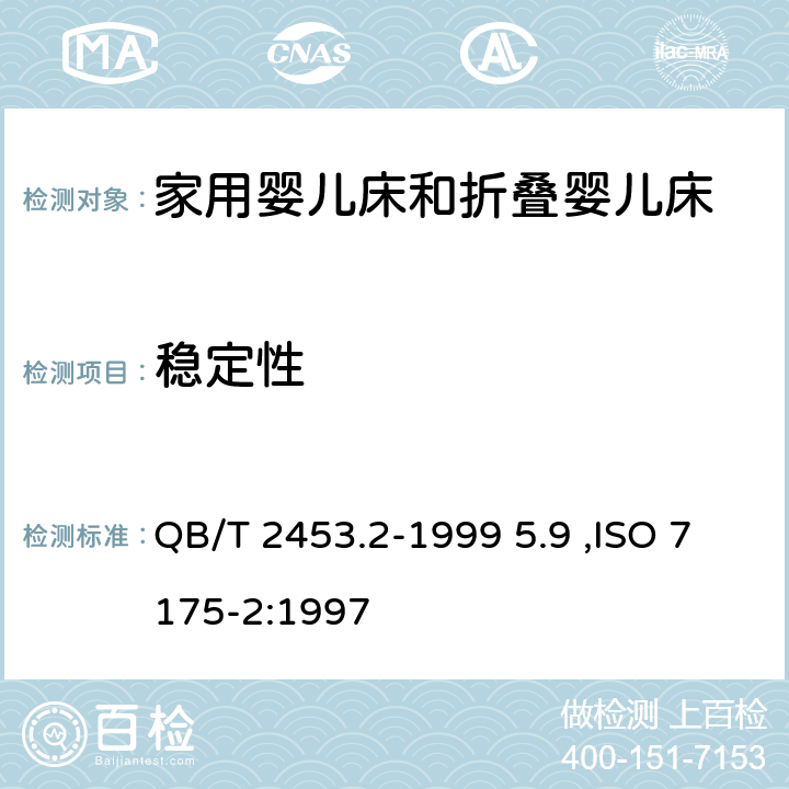 稳定性 家用的童床和折叠小床-第二部分：试验方法 QB/T 2453.2-1999 5.9 ,ISO 7175-2:1997 5.9
