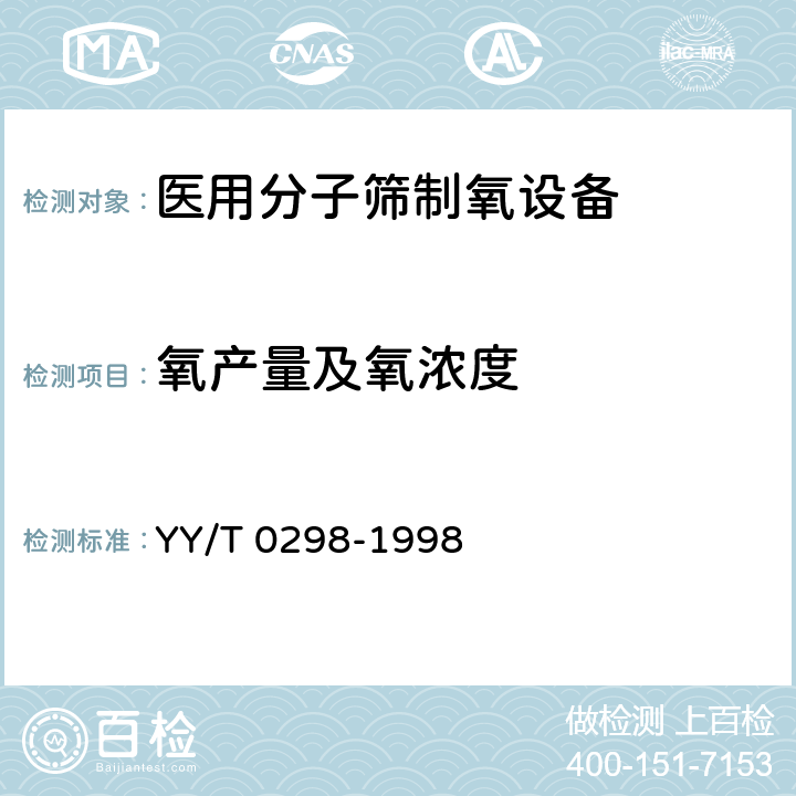 氧产量及氧浓度 医用分子筛制氧设备通用技术规范 YY/T 0298-1998 5.6