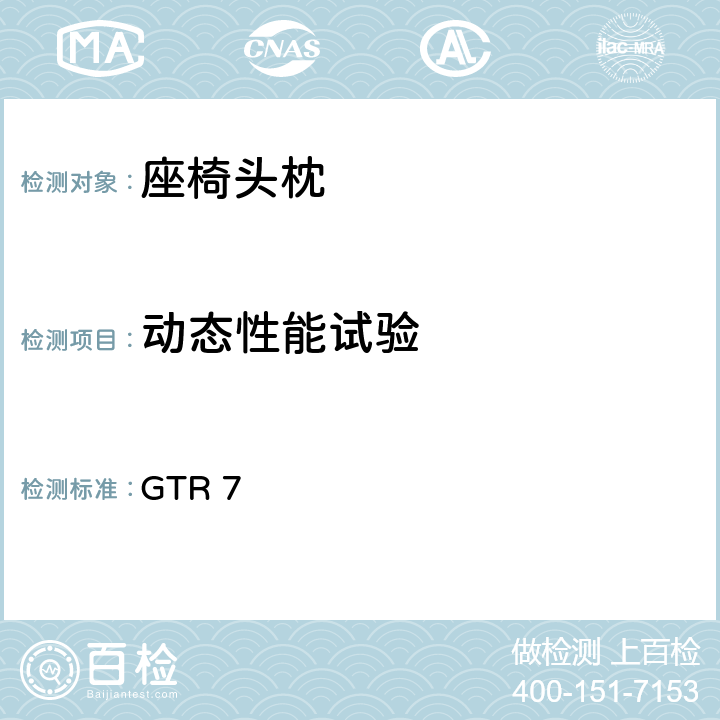 动态性能试验 头枕约束 GTR 7 annex 9