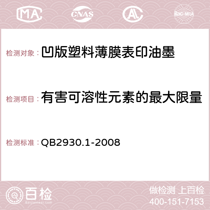 有害可溶性元素的最大限量 油墨中某些有害元素的限量及其测定方法 第1部分：可溶性元素 QB2930.1-2008