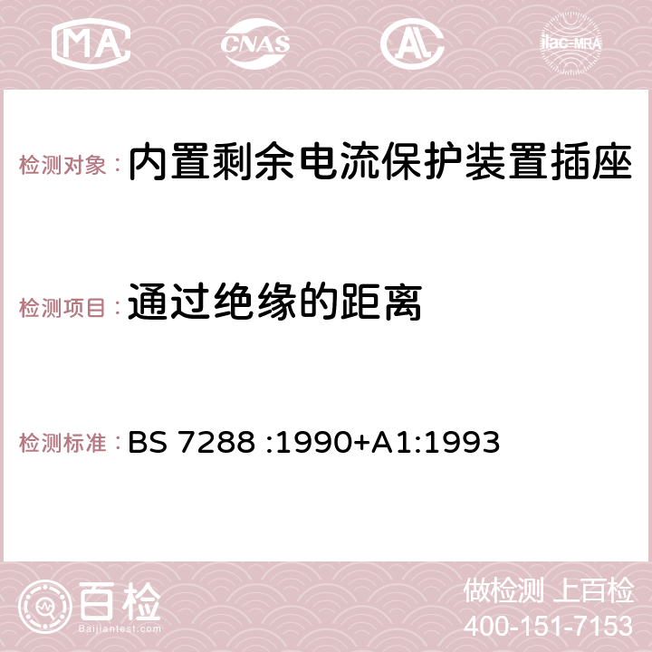 通过绝缘的距离 内置剩余电流保护装置插座的要求 BS 7288 :1990+A1:1993 8.19