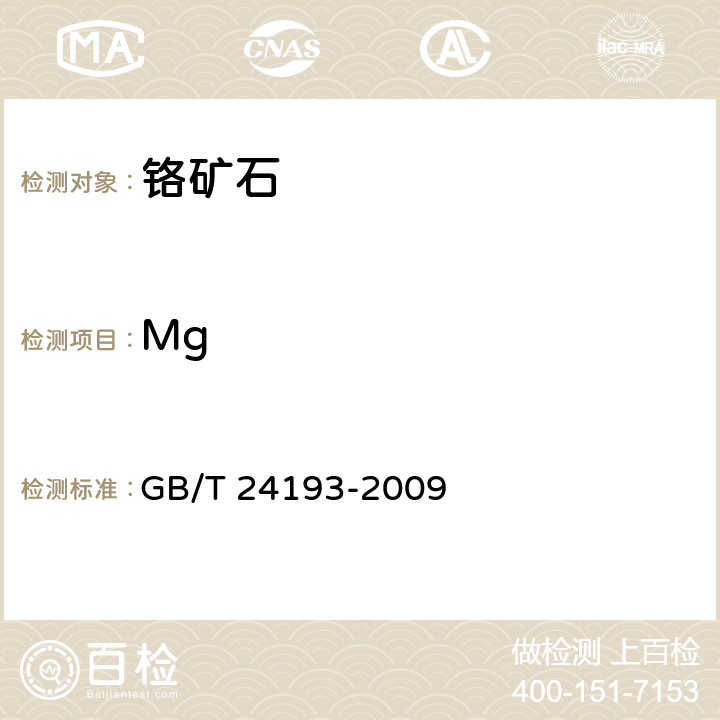 Mg 铬矿石和铬精矿 铝、铁、镁和硅含量的测定 电感耦合等离子体原子发射光谱法 GB/T 24193-2009