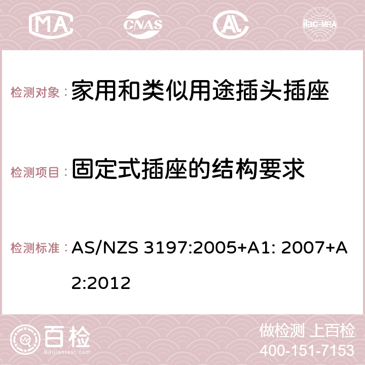 固定式插座的结构要求 便携式电器控制和调节装置 AS/NZS 3197:2005+A1: 2007+A2:2012 5~10