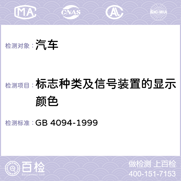 标志种类及信号装置的显示颜色 汽车操纵件、指示器及信号装置的标志 GB 4094-1999 5.1.10