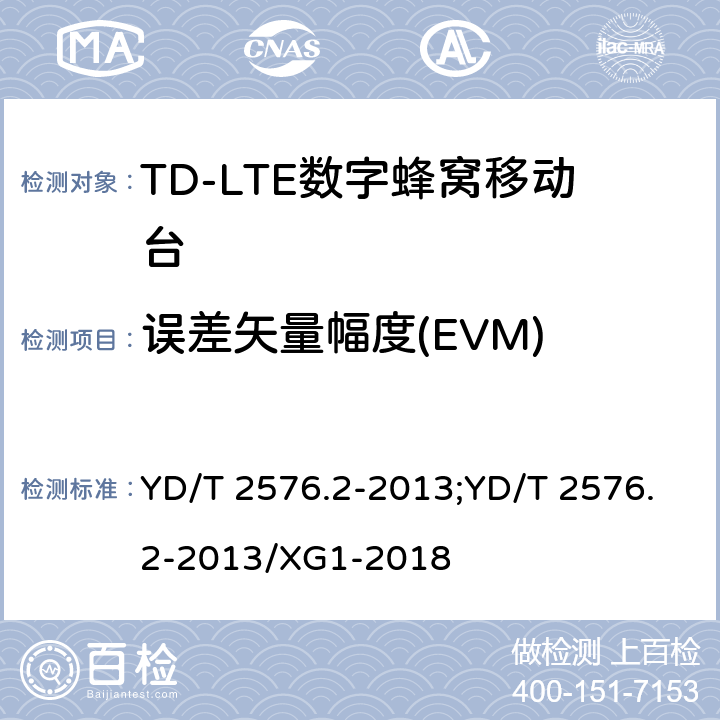 误差矢量幅度(EVM) 《TD-LTE数字蜂窝移动通信网终端设备测试方法（第一阶段）第2部分：无线射频性能测试》 YD/T 2576.2-2013;YD/T 2576.2-2013/XG1-2018 5.4.2.1