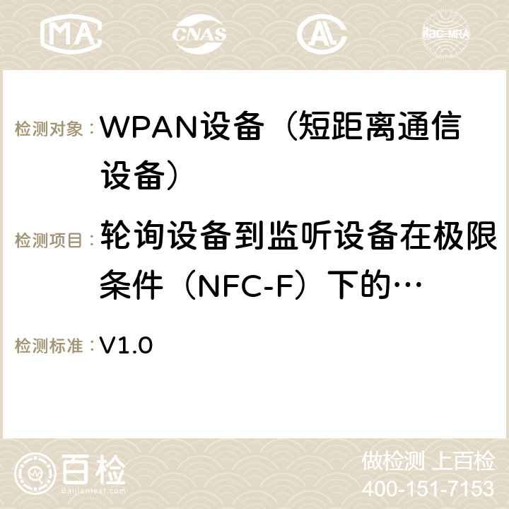 轮询设备到监听设备在极限条件（NFC-F）下的调制 NFC模拟技术规范 v1.0(2012) V1.0 5.6轮询设备到监听设备（NFC-F，监听设备收）的调制