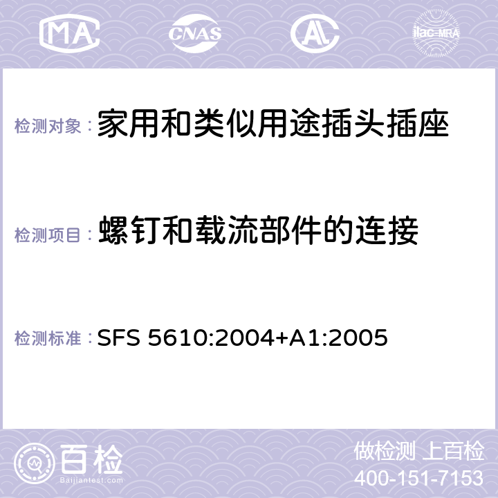 螺釘和載流部件的連接 家用和類似用途插頭插座 第1部分: 通用要求 SFS 5610:2004+A1:2005 26