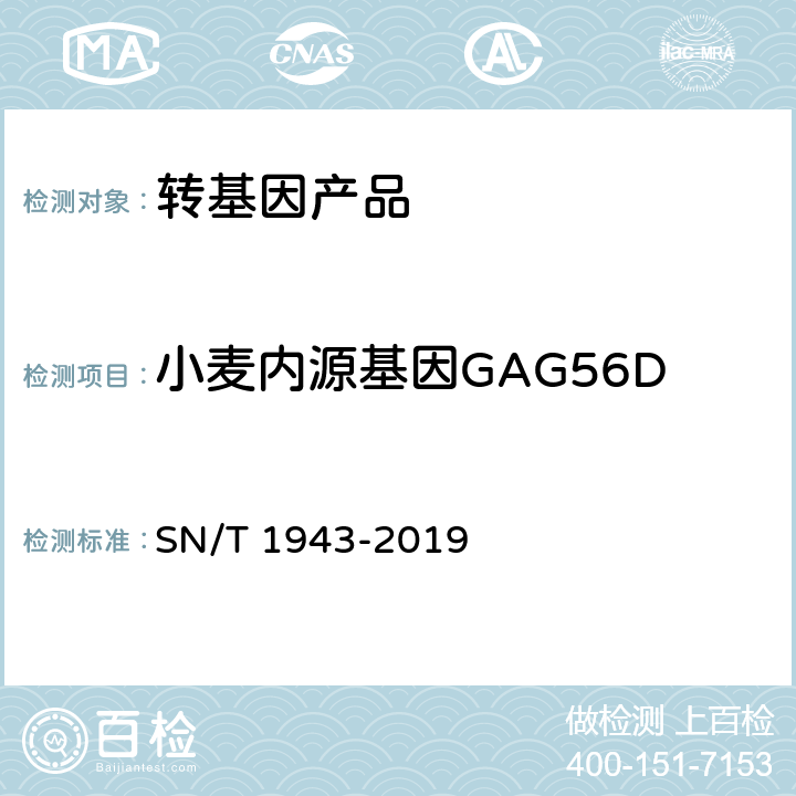 小麦内源基因GAG56D 小麦中转基因成分PCR和实时荧光PCR定性检测方法 SN/T 1943-2019