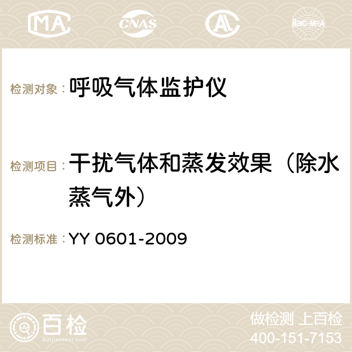 干扰气体和蒸发效果（除水蒸气外） 医用电气设备 呼吸气体监护仪的基本安全和主要性能专用要求 YY 0601-2009 11.1