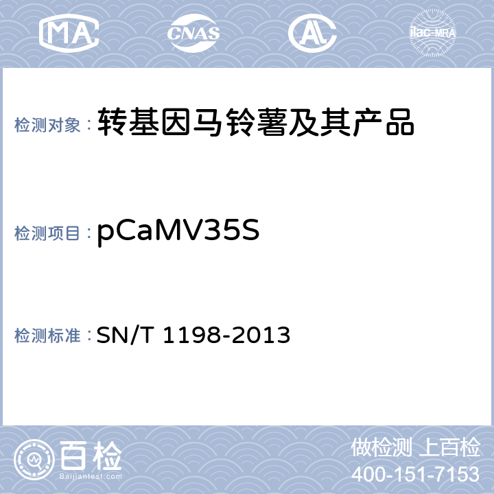 pCaMV35S 转基因成分检测 马铃薯检测方法 SN/T 1198-2013