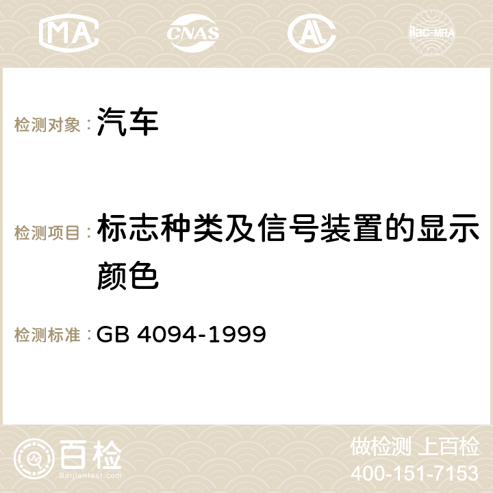 标志种类及信号装置的显示颜色 汽车操纵件、指示器及信号装置的标志 GB 4094-1999 5.1.6