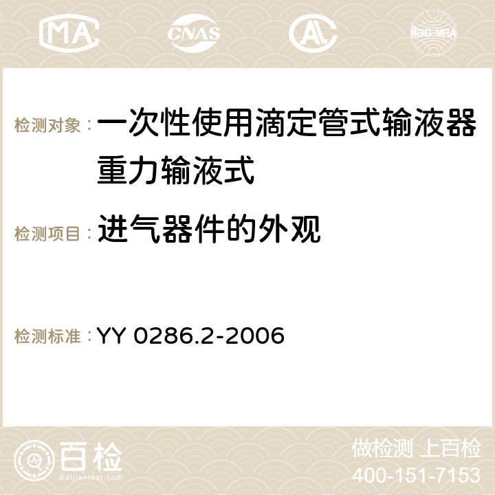 进气器件的外观 专用输液器 第2部分：一次性使用滴定管式输液器重力输液式 YY 0286.2-2006 6