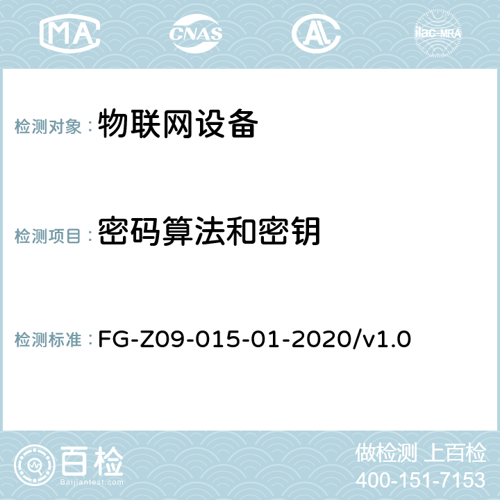 密码算法和密钥 物联网设备安全平台安全检测方法 FG-Z09-015-01-2020/v1.0 5.4