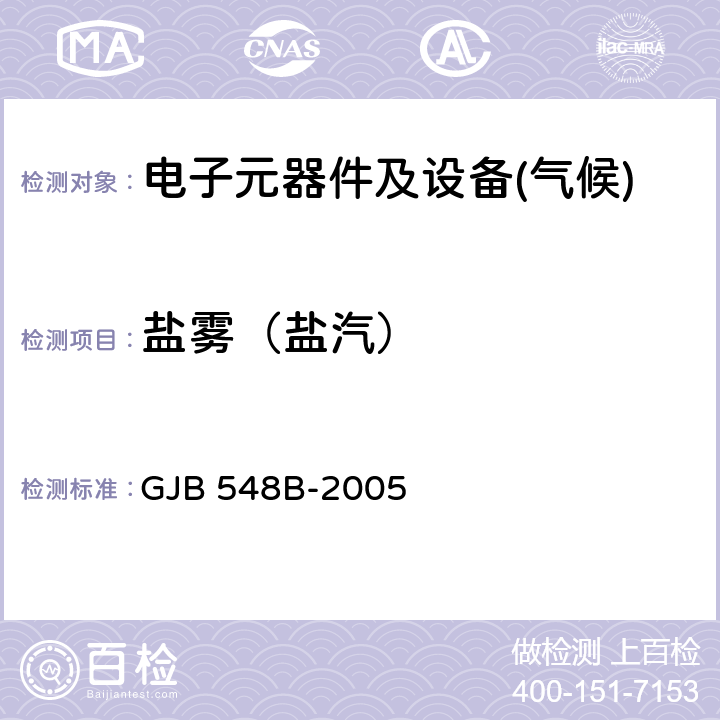 盐雾（盐汽） 微电子器件试验方法和程序 GJB 548B-2005 方法1009.2