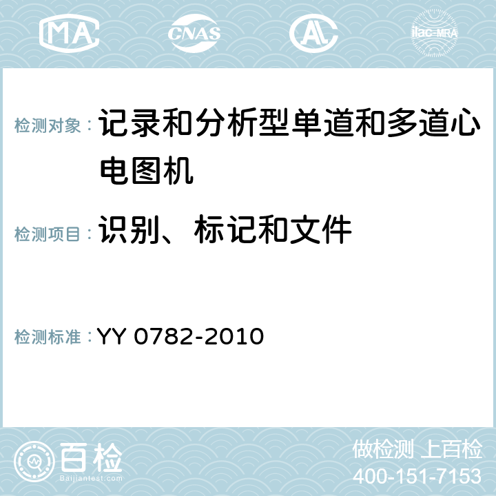 识别、标记和文件 医用电气设备_第2-51部分：记录和分析型单道和多道心电图机安全和基本性能专用要求 YY 0782-2010 6