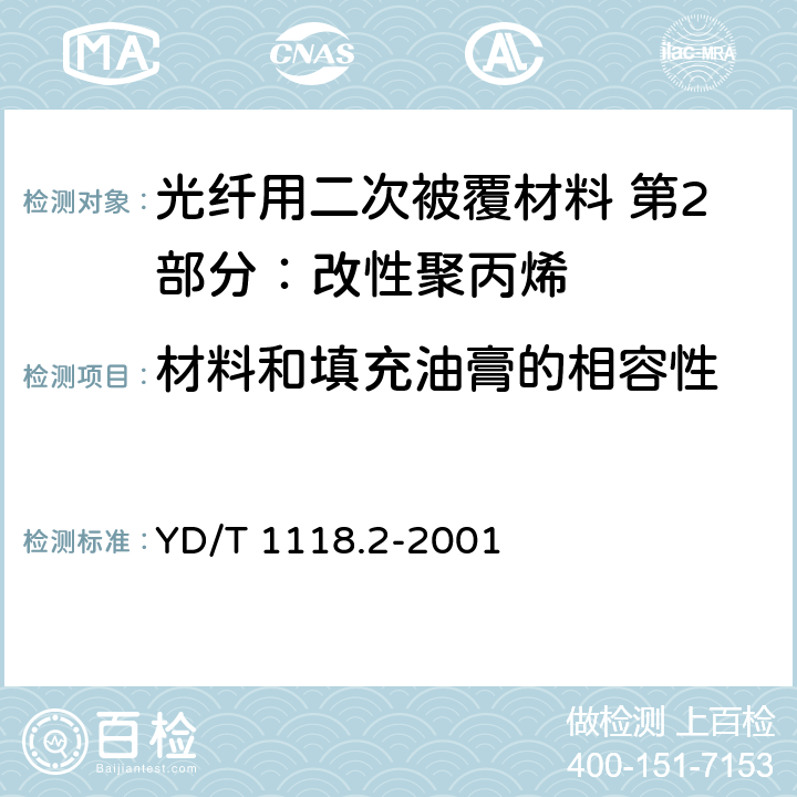 材料和填充油膏的相容性 《光纤用二次被覆材料 第2部分：改性聚丙烯》 YD/T 1118.2-2001 4.16