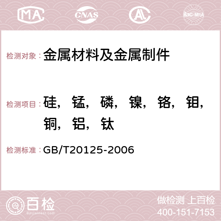 硅，锰，磷，镍，铬，钼，铜，铝，钛 低合金钢 多元素含量的测定 电感耦合等离子体原子发射光谱法 GB/T20125-2006