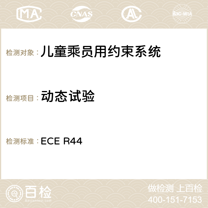 动态试验 关于批准机动车儿童乘员用约束系统（儿童约束系统）的统一规定 ECE R44 8.1.3