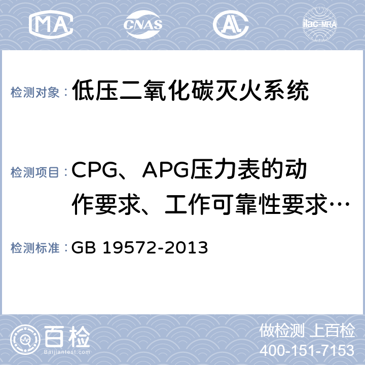 CPG、APG压力表的动作要求、工作可靠性要求和电气性能要求 《低压二氧化碳灭火系统及部件》 GB 19572-2013 6.2.5.2.4