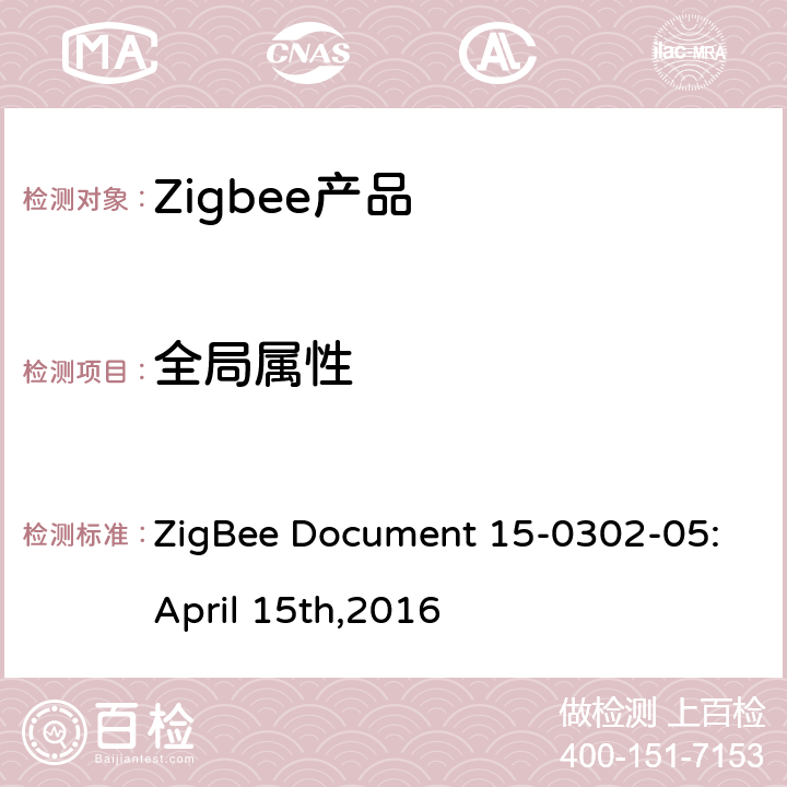 全局属性 基本集群测试标准 ZigBee Document 15-0302-05:April 15th,2016 4.2.1