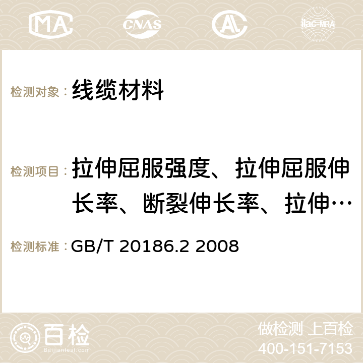 拉伸屈服强度、拉伸屈服伸长率、断裂伸长率、拉伸弹性模量 光纤用二次被覆材料 第2部分：改性聚丙烯 GB/T 20186.2 2008 4.8