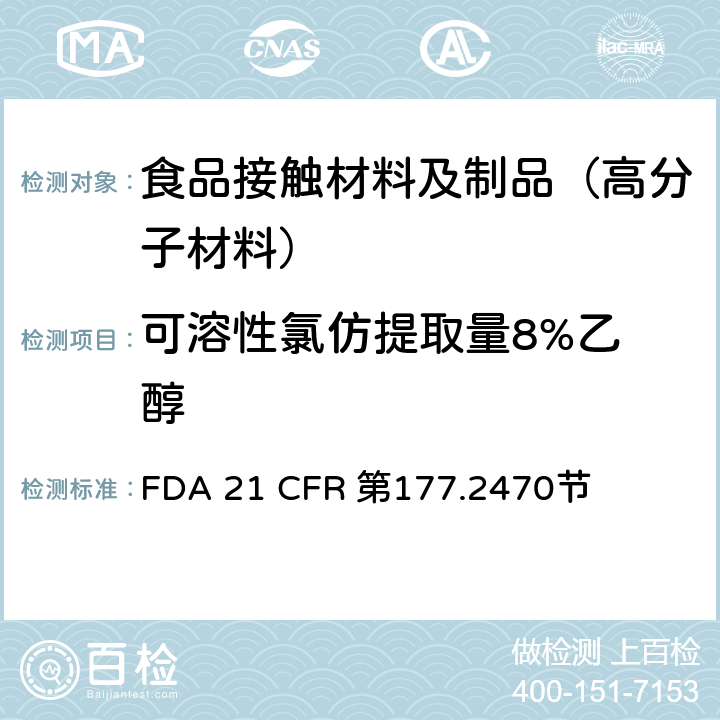 可溶性氯仿提取量
8%乙醇 聚氧亚甲基共聚物 FDA 21 CFR 第177.2470节