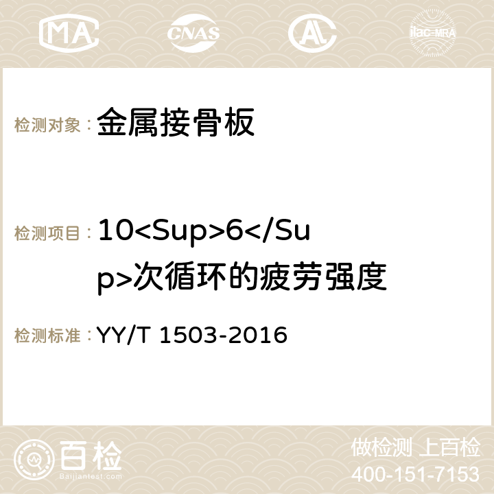 10<Sup>6</Sup>次循环的疲劳强度 YY/T 1503-2016 外科植入物 金属接骨板疲劳性能试验方法