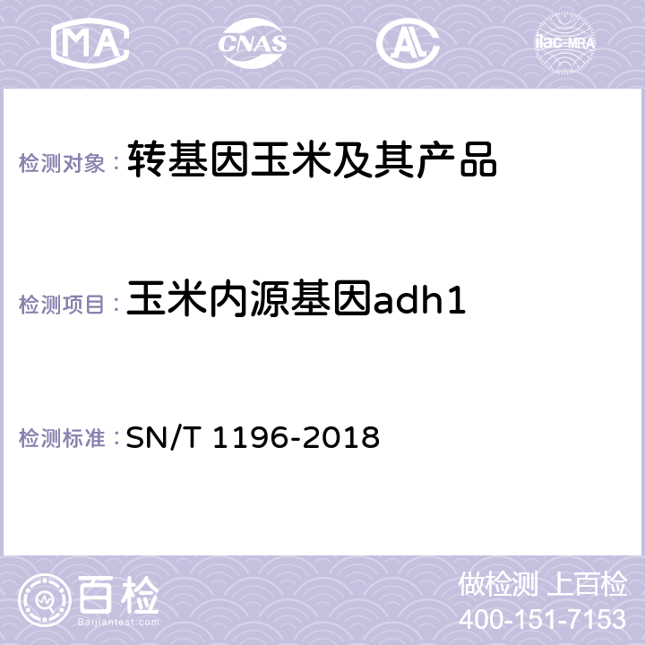 玉米内源基因adh1 转基因成分检测 玉米检测方法 SN/T 1196-2018