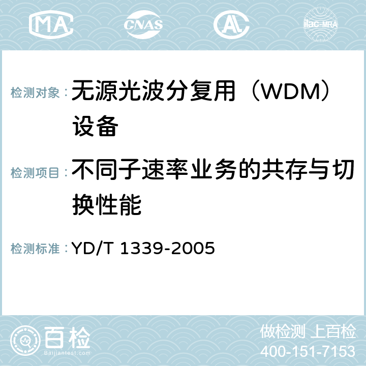 不同子速率业务的共存与切换性能 城市光传送网波分复用（WDM）环网测试方法 YD/T 1339-2005 10