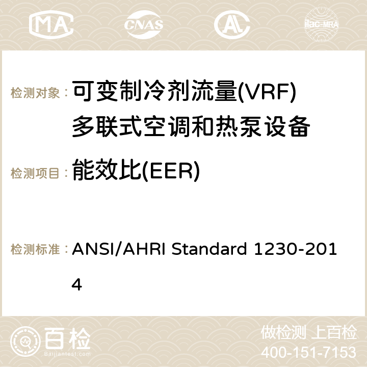 能效比(EER) D 1230-2014 可变制冷剂流量(VRF)多联式空调和热泵设备性能评价标准 ANSI/AHRI Standard 1230-2014 6