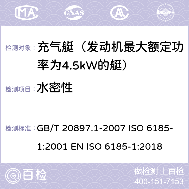 水密性 充气船 第1部分：最大电机额定功率为4.5 kW的船舶 GB/T 20897.1-2007 ISO 6185-1:2001 EN ISO 6185-1:2018 7.5