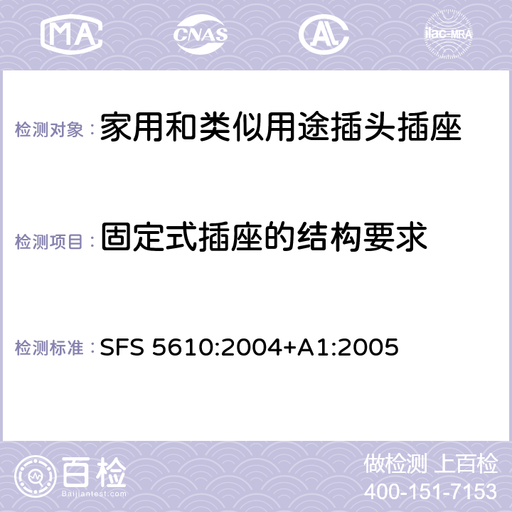 固定式插座的结构要求 家用和类似用途插头插座 第1部分：通用要求 SFS 5610:2004+A1:2005 13