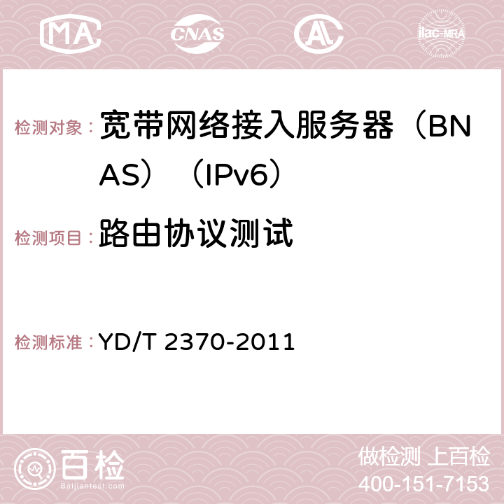 路由协议测试 IPv6网络设备测试方法 宽带网络接入服务器 YD/T 2370-2011 6.4