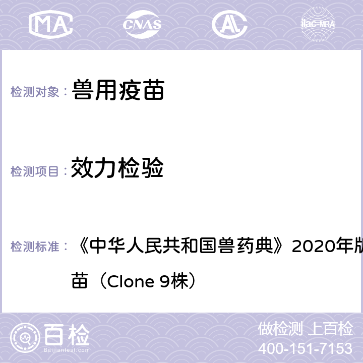 效力检验 效力检验 《中华人民共和国兽药典》2020年版三部小反刍兽疫活疫苗（Clone 9株）