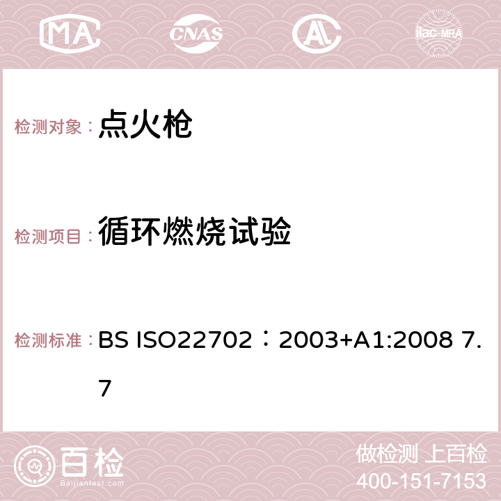 循环燃烧试验 点火枪消费者安全标准 BS ISO22702：2003+A1:2008 7.7