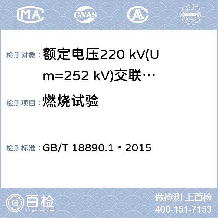 燃烧试验 额定电压220 kV(Um=252 kV)交联聚乙烯绝缘电力电缆及其附件 第1部分：试验方法和要求 GB/T 18890.1—2015 12.5.13