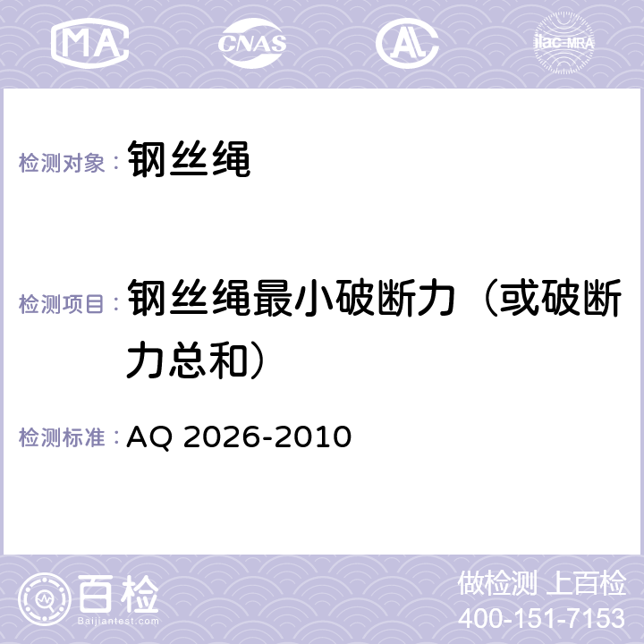 钢丝绳最小破断力（或破断力总和） 金属非金属矿山提升钢丝绳检验规范 AQ 2026-2010