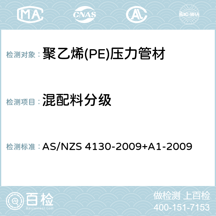 混配料分级 聚乙烯(PE)压力管材 AS/NZS 4130-2009+A1-2009 7.1