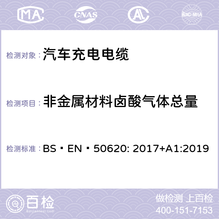 非金属材料卤酸气体总量 电缆-汽车充电电缆 BS EN 50620: 2017+A1:2019 表5