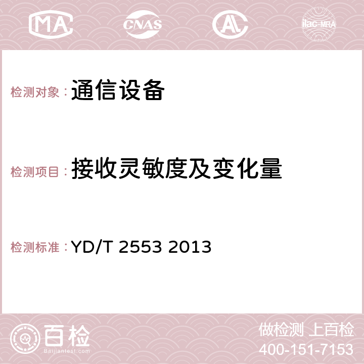 接收灵敏度及变化量 6Gb/s基站互连用SFP+光收发合一模块技术条件 YD/T 2553 2013 4.2.3