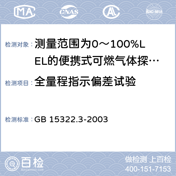 全量程指示偏差试验 《可燃气体探测器 第3部分：测量范围为0～100%LEL的便携式可燃气体探测器》 GB 15322.3-2003 6.10