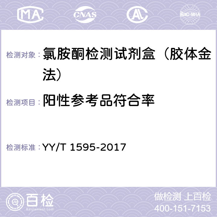 阳性参考品符合率 YY/T 1595-2017 氯胺酮检测试剂盒（胶体金法）