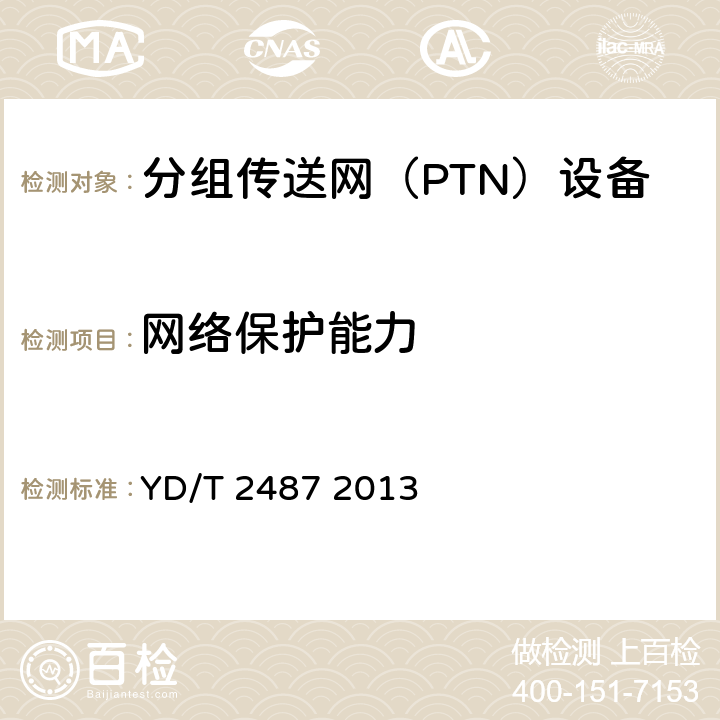 网络保护能力 分组传送网（PTN）设备测试方法 YD/T 2487 2013 8
