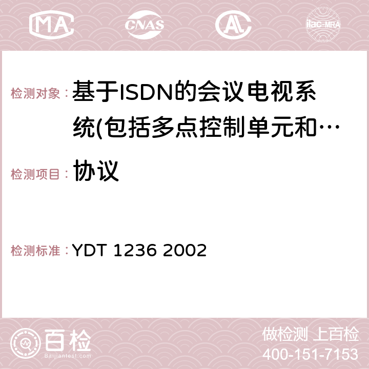 协议 N-ISDN会议电视进网技术要求及测试方法 YDT 1236 2002 7.2、7.3、8