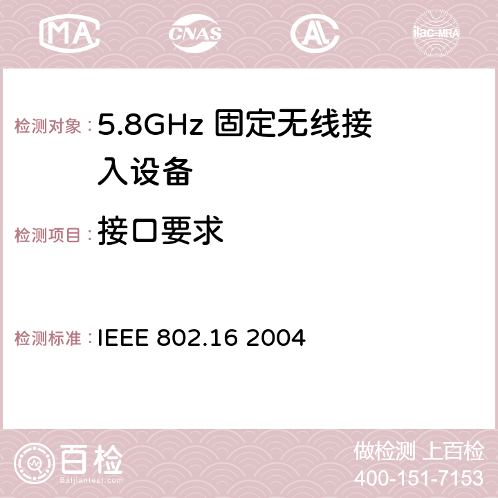 接口要求 IEEE 802.16 2004 《局域网和城域网第16部分：固定宽带无线接入系统的空中接口》  12