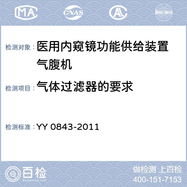 气体过滤器的要求 医用内窥镜 内窥镜功能供给装置 气腹机 YY 0843-2011 3.5