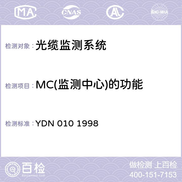 MC(监测中心)的功能 光缆线路自动监测系统技术条件 YDN 010 1998 4.3.2.1 ~ 4.3.2.7